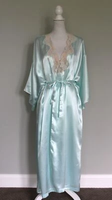 Conjunto Peignoir Vintage VAL MODE Camisón Azul y Bata Encaje Perlas, M Mediano Foto 1 de 4