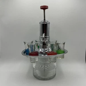 Vintage Park Sherman Chrome Pump Carousel Shot Dispenser With Shot Glasses - Picture 1 of 4