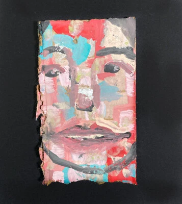 Pintura de retrato de mujer abstracta peculiar ingenua forastera arte primitivo Miz Katie Foto 1 de 4