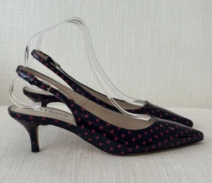 L K Bennett Navy Blue Patent Leather & Pink Polka Dot Kitten Heels 39 WORN ONCE - Picture 1 of 14