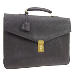 CHANEL Bicolore Briefcase Business Hand Bag Purse Black Caviar 3202637 02002