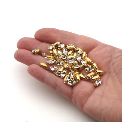 Lote 53 piezas Vintage Cristal Latón Navettes 10x5 mm Facetados Estrás Sueltos Foto 1 de 4