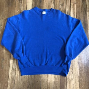 VINTAGE Blank Crewneck Adult Large Blue Pullover Sweatshirt Jerzees Made in USA - Picture 1 of 6