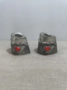 German Pewter candle Holders medieval contemporary design w/Faux Gem Hangegossen - Picture 1 of 5
