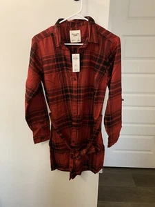 Abercrombie & Fitch Red Plaid Flannel Shirt Dress Size XS New With Tags - Picture 1 of 5