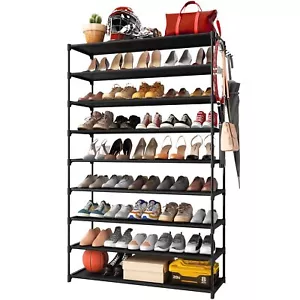 9-Tier Tall Shoe Rack for Closet - Shoe Organizer with Hook Rack Large-Capaci... - Picture 1 of 7