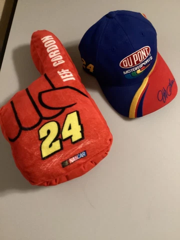 Nascar Jeff Gordon Plush Hand Pointer Finger Glove and DUPONT MOTORSPORTS HAT Cover
