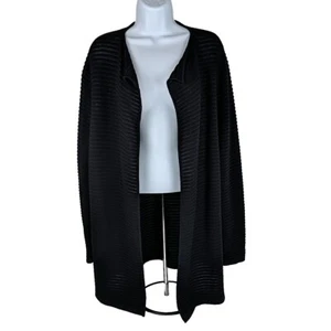 TALBOTS Duster Long Open Cardigan Sweater Womens Large Black Blue Long Sleeves - Picture 1 of 8