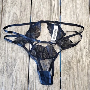 Hustler Women's Black Mesh Elastic Thong Panties Size 6 - Picture 1 of 4