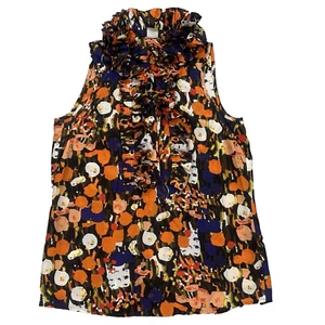 J. Crew Top Womens Sz 0 Ruffle Front Sleeveless Blouse Silk Boho Cottagecore - Picture 1 of 8