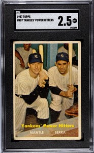 1957 Topps Mickey Mantle Yogi Berra Yankees Power Hitters SGC 2.5 HOF #407