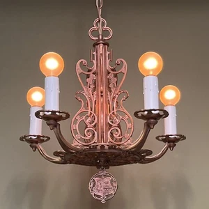 Vintage Light Antique 1920s Copper THISTLE Chandelier by Lightolier - RESTORED! - Picture 1 of 12