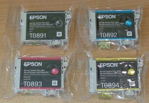 set of GENUINE EPSON T0891 T0892 T0893 T0894 vacuum sealed T0895 ink cartridges - Picture 1 of 3