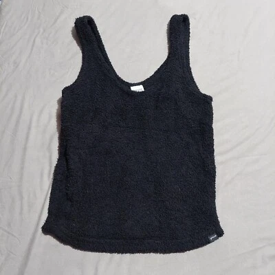 Pink Victoria's Secret SLEEP SHIRT TANK TOP Womens Size Medium Black Fleece  - Image 1 of 4
