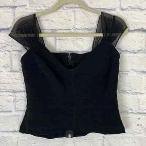 Tadashi Shoji Vintage Black Sheer Cap Sleeve Bandage Crop Top Bustier Size M - Picture 1 of 7