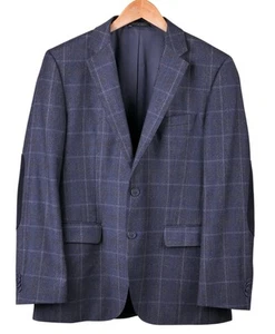 Hugo Boss 'The Smith5' Blue Wool Windowpane Check Sport Coat Jacket Blazer 36 R - Picture 1 of 10