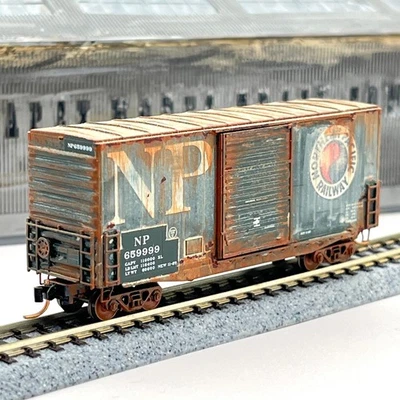 Micro-Trains N Scale Northern Pacific Hy-Cube Boxcar Custom Weathered NP 659999 - Image 1 of 4