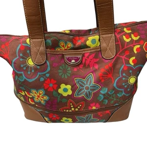 Lily Bloom Expandable Satchel Tote Bag Large Capacity Brown Zipper - Picture 1 of 10