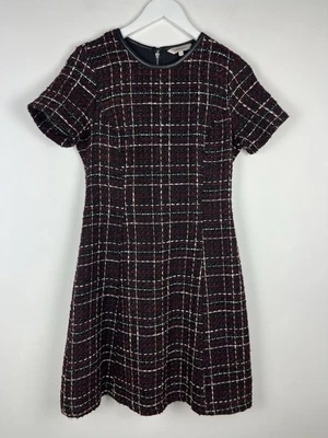 M&S Boucle Tweed Dress Size 10 LONG Red Black Smart Casual Autumnal - Image 1 of 4