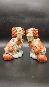 Vintage Mantlepiece Pair of King Charles Spaniels With Baskets Wally Dogs - Picture 1 of 15
