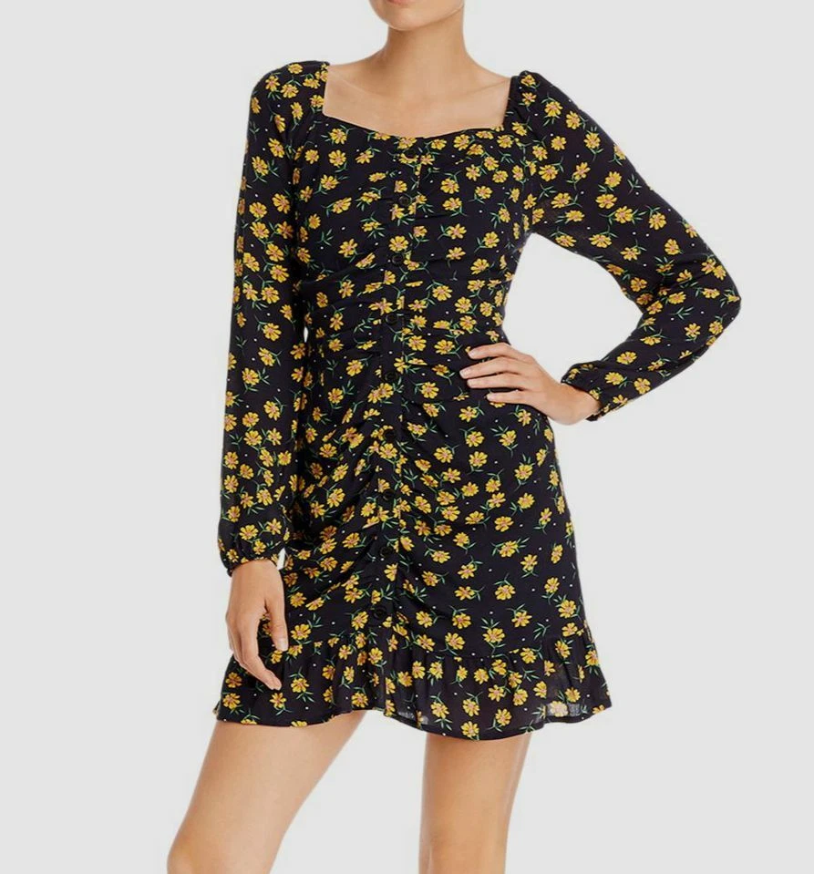 Lost Wander Women's Black Floral Outpost Button Front Mini Dress Size M