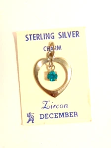 old sterling silver heart shaped charm with Zircon (December) birth stone - Picture 1 of 5