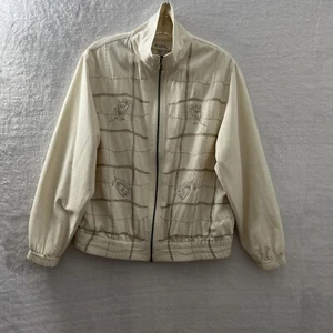 H Look Silk Full Zip Sweater Womans Petites Small Floral Beige Long Sleeve Flaws - Picture 1 of 10