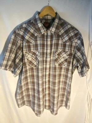 Camisa a Cuadros Para Hombre Plains Western Wear Marrón Talla XL Con Broches Blancos Foto 1 de 4