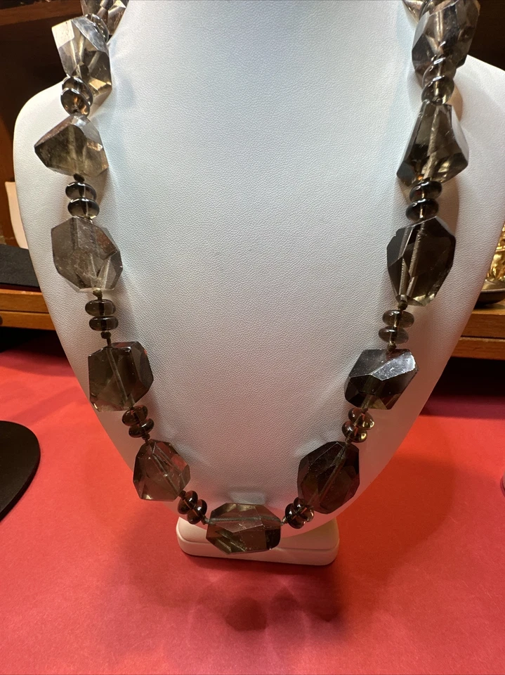 Rock Crystal Smoky Quartz Necklace, Knotted Necklace, Hand Cut. - Image 1 of 4