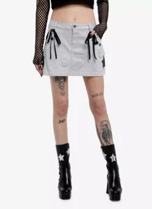 Hot Topic Social Grey Collision Black Mini Star Design Skirt Women Large Skort - Picture 1 of 4