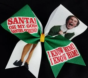 Cheer Bow - Santa I Know Him - Elf Christmas Glitter - Hair Bows - Picture 1 of 1