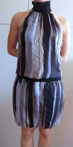 ZARA BASIC dress VESTITO righe ANIMALIER gonna SETA silk L marrone BROWN nero - Foto 1 di 12
