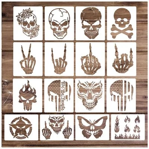 16 Pcs Skull Stencils for Painting Wood Airbrushing Art Crafts Wall Canvas - Picture 1 of 8