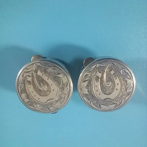 Vintage Cufflinks Cuff Studs Antique ? White Metal Horseshoe Wedding Good Luck - Picture 1 of 4