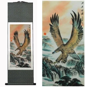 Large Eagle Painting on Silk Scroll Great Future Wall Hanging Home Office Decor - Picture 1 of 9