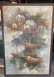 Seascape Oil Painting “Docked Fleet” By Listed Artist Edward Barton (1926-2012) - Picture 1 of 21