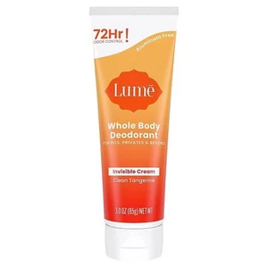 Lume Whole Body Deodorant Cream Clean Tangerine Skin Safe 72Hr Odor Control 3oz