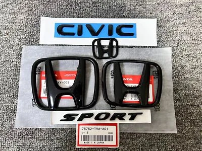 Genuine OEM Gloss Black Logo Emblem Set For Honda CIVIC 2022-2025 Sport Sedan - Image 1 of 4