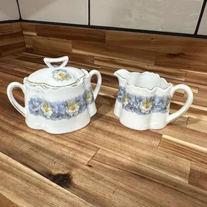 Vtg Bavarian ZS & Co Floral Art Nouveau Creamer & Lidded Sugar Bowl Germany - Picture 1 of 10