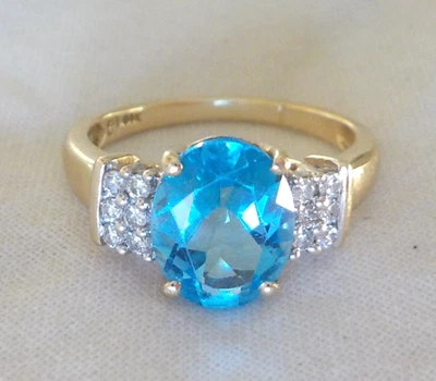 Vibrante anillo de diamantes con topacio suizo de oro amarillo de 14K - 3,20 gms, talla 6,5, 3,12 ctw Foto 1 de 4