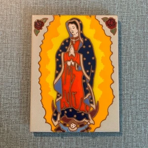 Azulejo artístico vintage de Nuestra Señora de Guadalupe Italia terracota María pintado a mano - Imagen 1 de 5