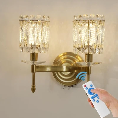 Crystal Battery Wall Sconce with 2 Lights 10000mAh Gold LED Rechargeable - Image 1 of 4