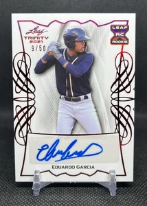 2021 Leaf Trinity Eduardo Garcia Rookie RED XRC AUTO 09/50 Brewers RC SP - Bild 1 von 3