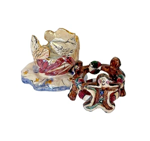 2 Candelabros Blue Sky Clayworks Angel & Gingerbread Man Heather Goldminc - Imagen 1 de 14