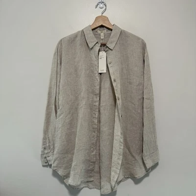 Blusa Camisa Eileen Fisher Nueva con Etiquetas Lino Cuello Clásico Lagenlook en Natural Pequeña Foto 1 de 4