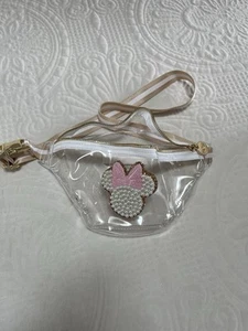 Stoney Clover Lane Clear Fanny Pack with Pearl Minnie Disney Patch Tan Strap - Picture 1 of 7