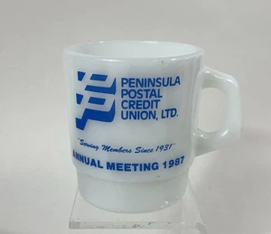 Vintage 80er Galaxy Milchglas Kaffeebecher Tasse Peninsula Postal Credit Union 1987 EUC - Bild 1 von 10