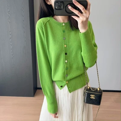 THE ROW Womens New Wool Basic Crew Neck Skinny Color Button Sweater - Image 1 of 4