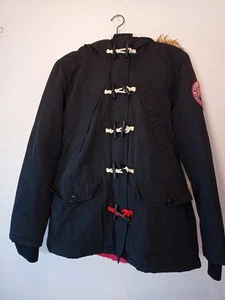 Superdry Black Padded Coat UK 12 Full Zip Parka Jacket Hooded Casual womans - Picture 1 of 13