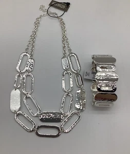 Chico's Stunning Silver Necklace & Bracelet Set NEW - Picture 1 of 6